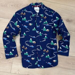 Mini Boden Blue Kids Button Down Shirt with Fun Print